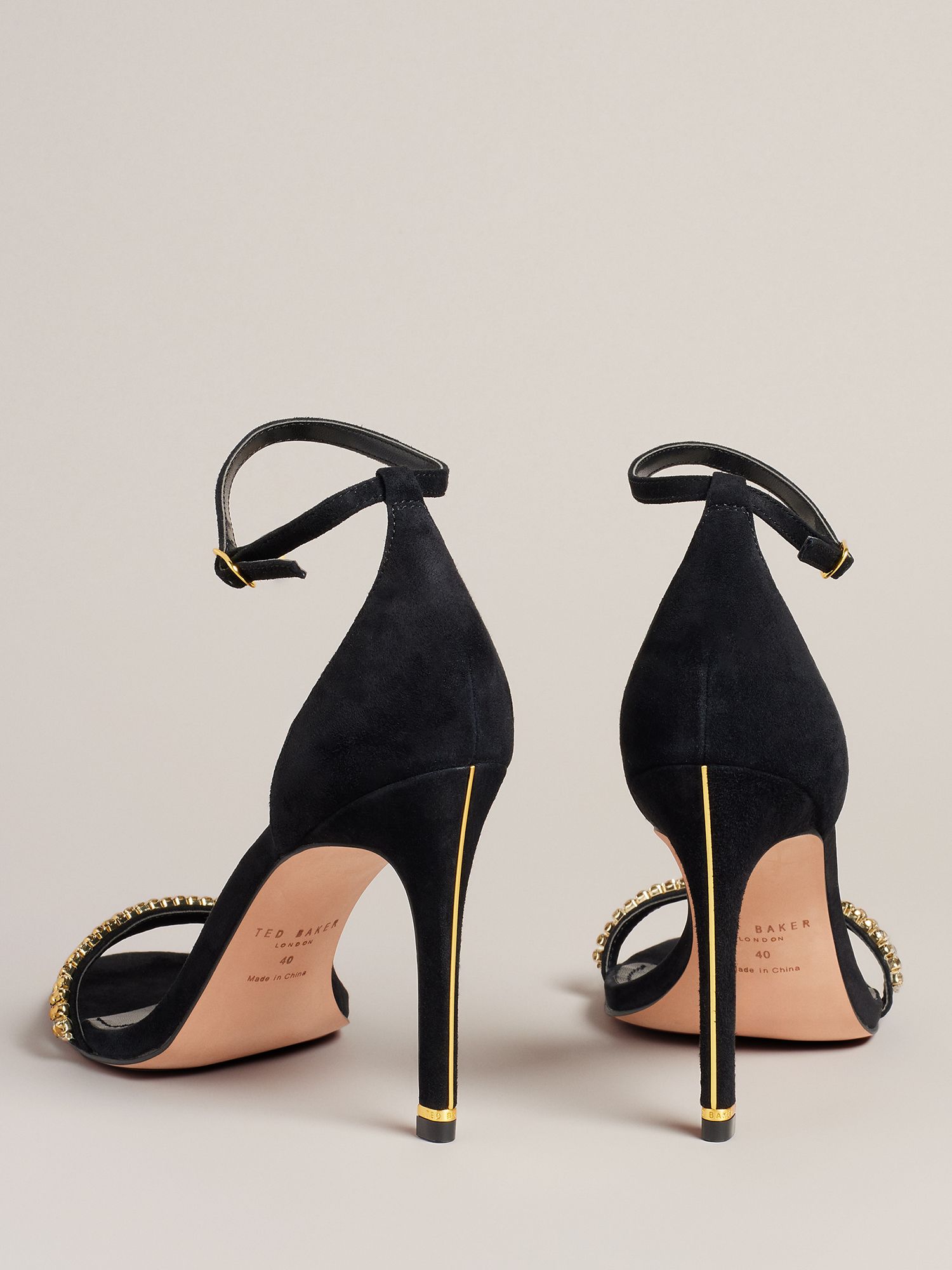 Buy Ted Baker Helenni Leather Stiletto Heel Sandals, Black/Gold Online at johnlewis.com