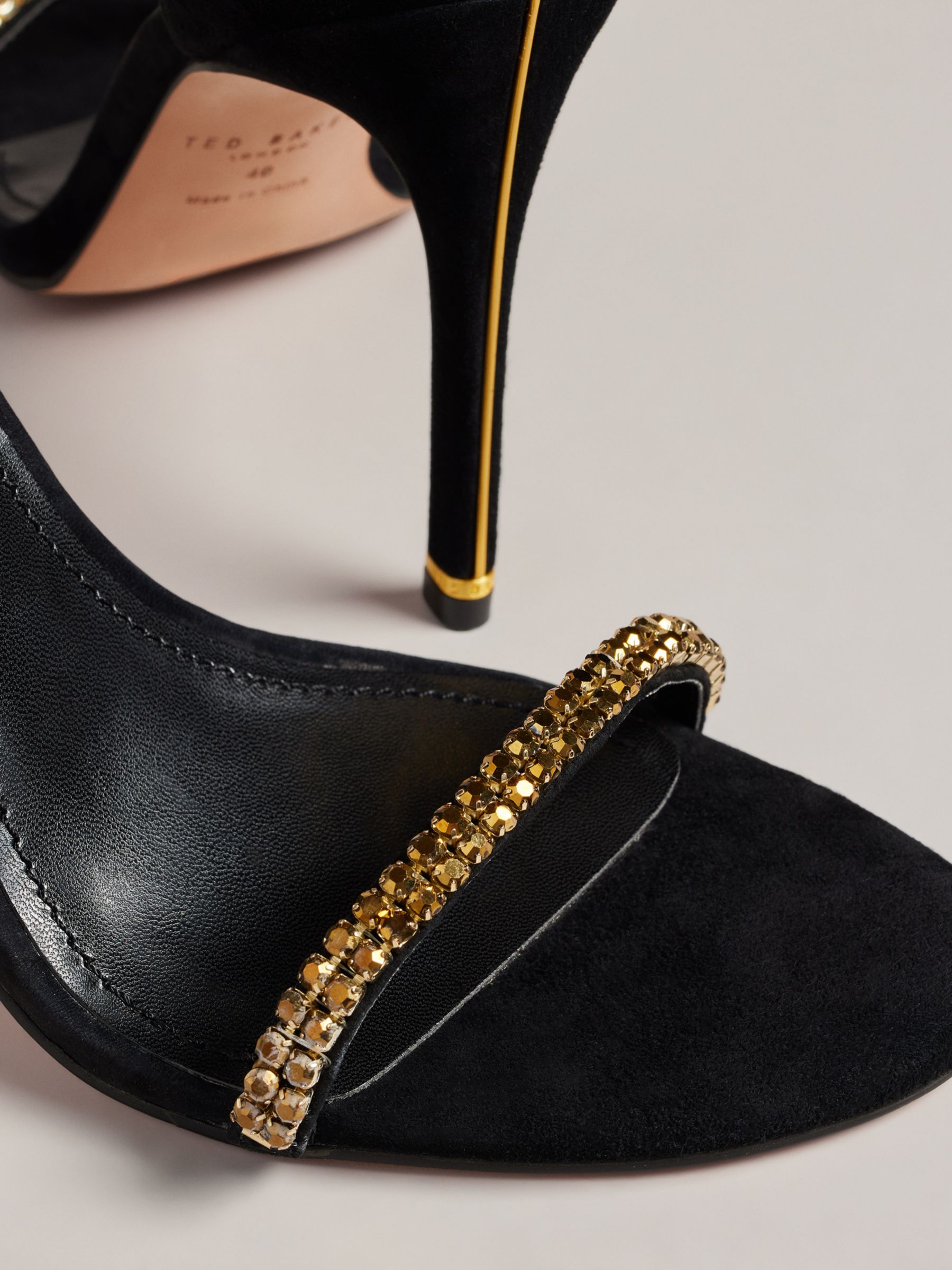 Ted Baker Helenni Leather Stiletto Heel Sandals, Black/Gold, EU38