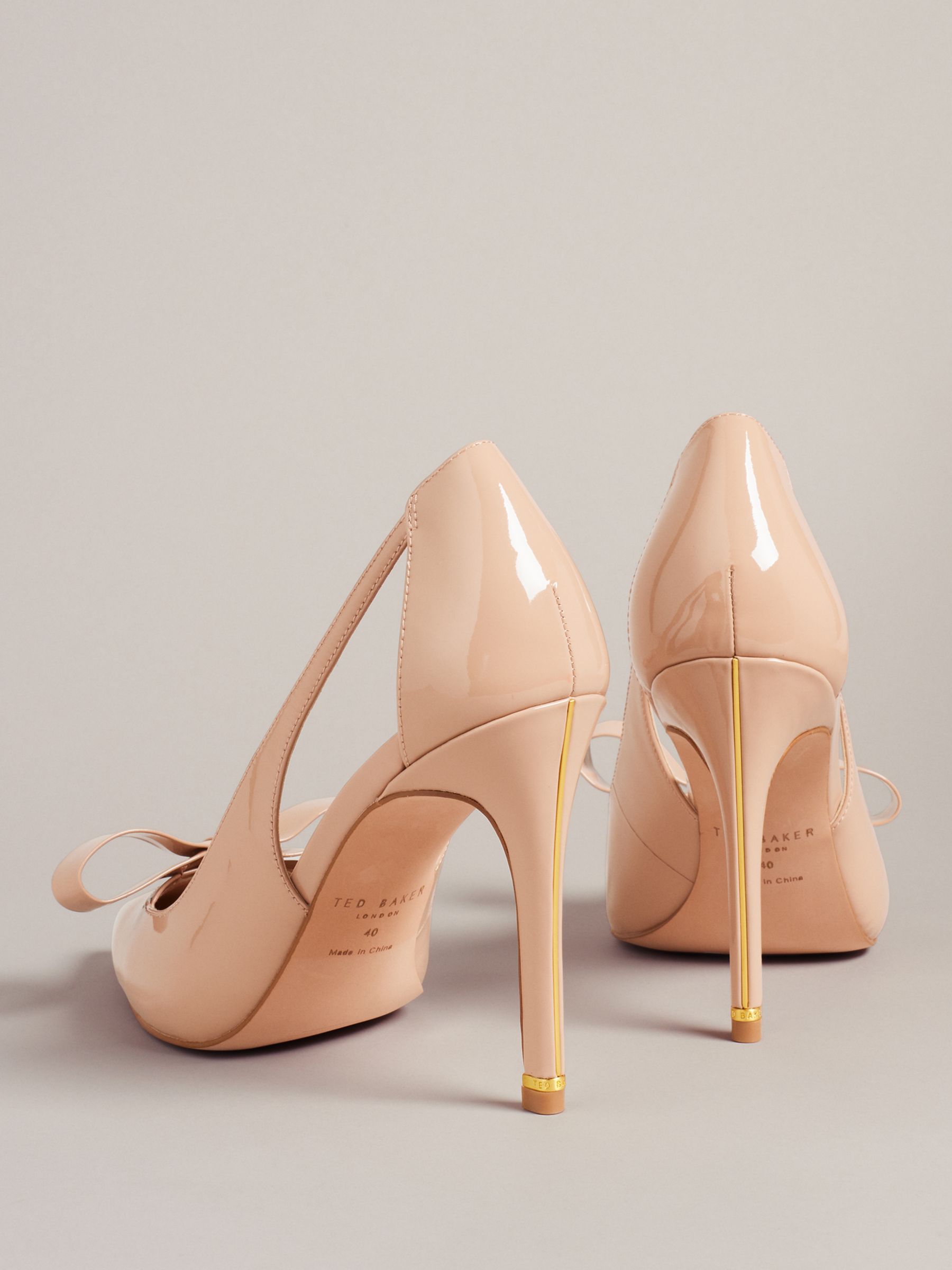 Ted Baker Orliney Patent Bow Cut Out Heeled Court Shoes, Nude, EU39