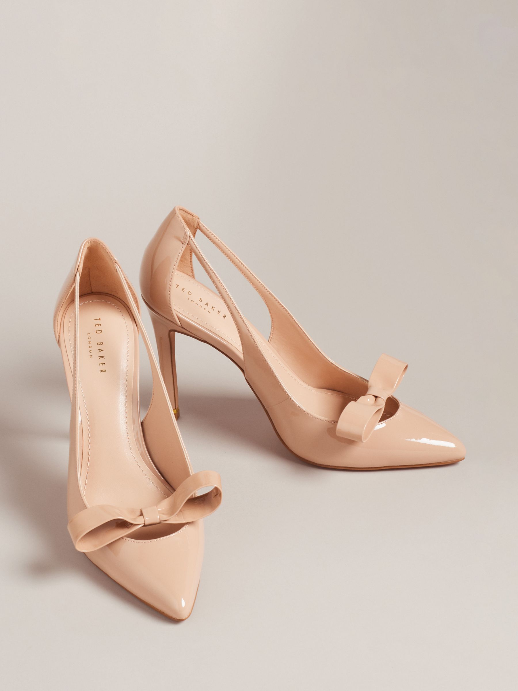 Ted Baker Orliney Patent Bow Cut Out Heeled Court Shoes, Nude, EU37