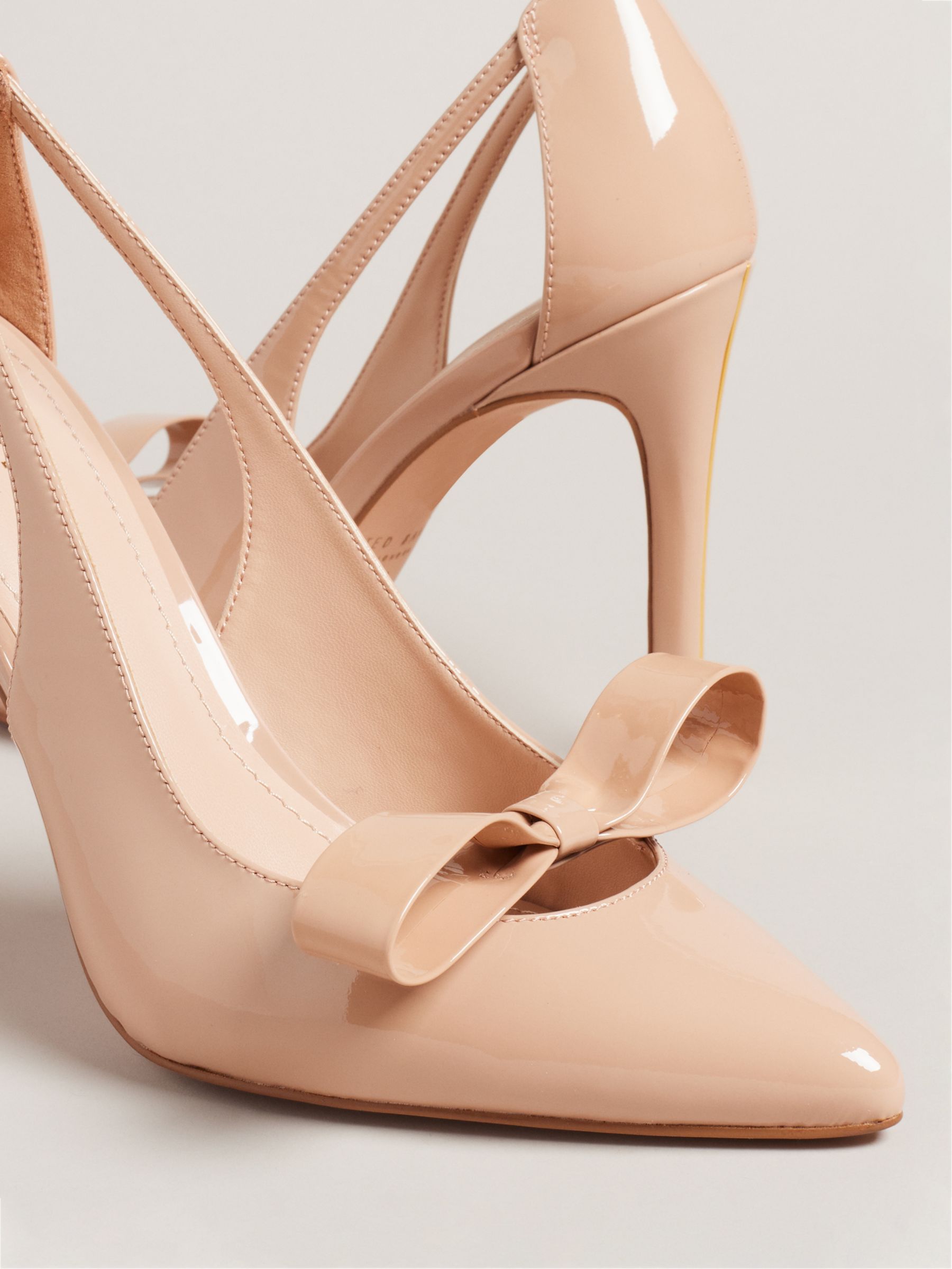 Ted Baker Orliney Patent Bow Cut Out Heeled Court Shoes, Nude, EU37