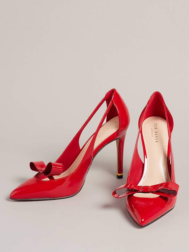 Ted Baker Orliney Patent Bow Cut Out Heeled Court Shoes, Red