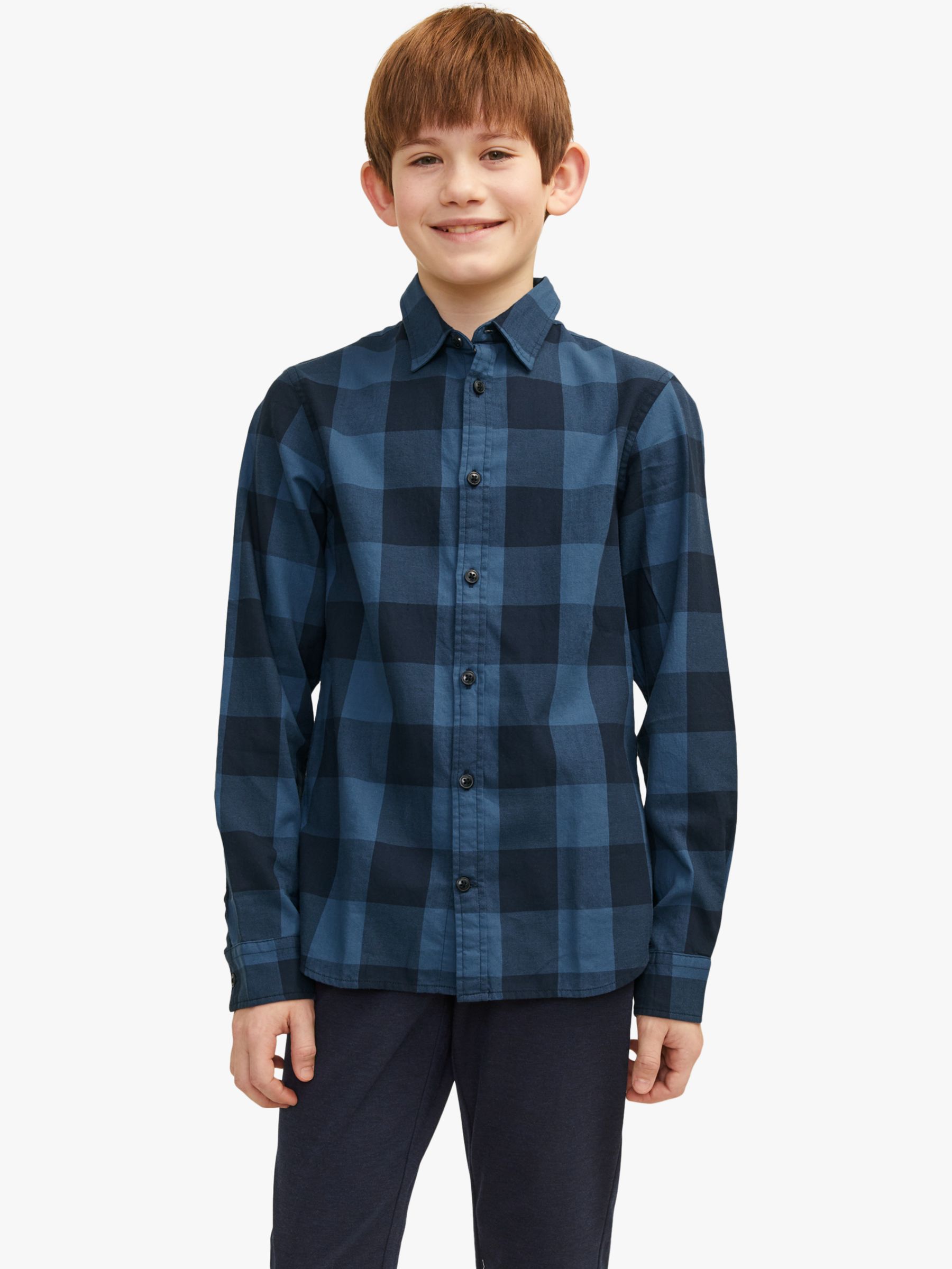 Jack & Jones Kids' Cotton Gingham Long Sleeve Shirt, Ensign Blue, 6 years