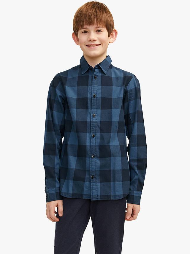 Jack & Jones Kids' Cotton Gingham Long Sleeve Shirt, Ensign Blue