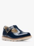 Clarks Kids' Crown Print Leather Patent T-Bar Shoes, Navy