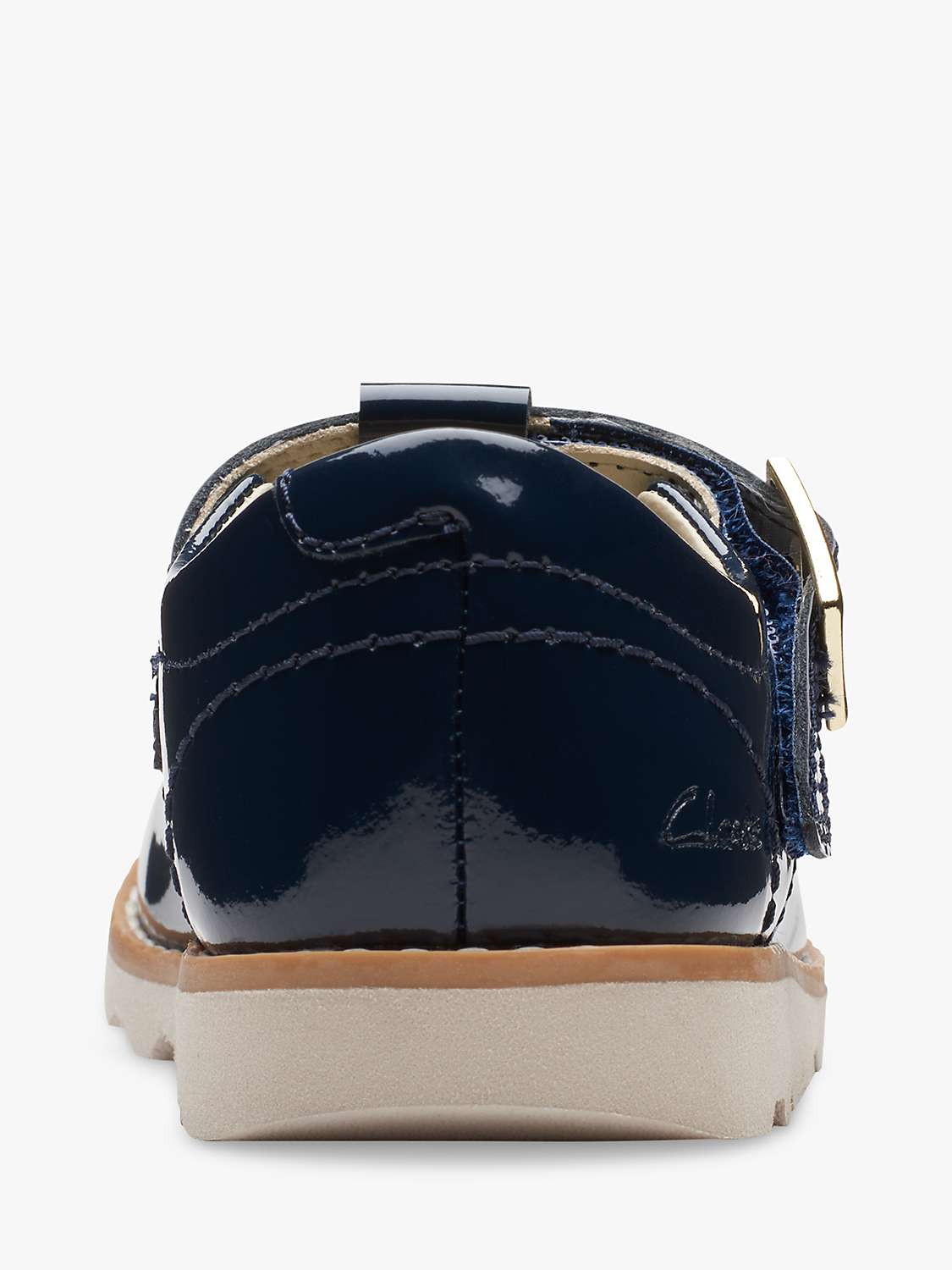Buy Clarks Kids' Crown Print Leather Patent T-Bar Shoes, Navy Online at johnlewis.com