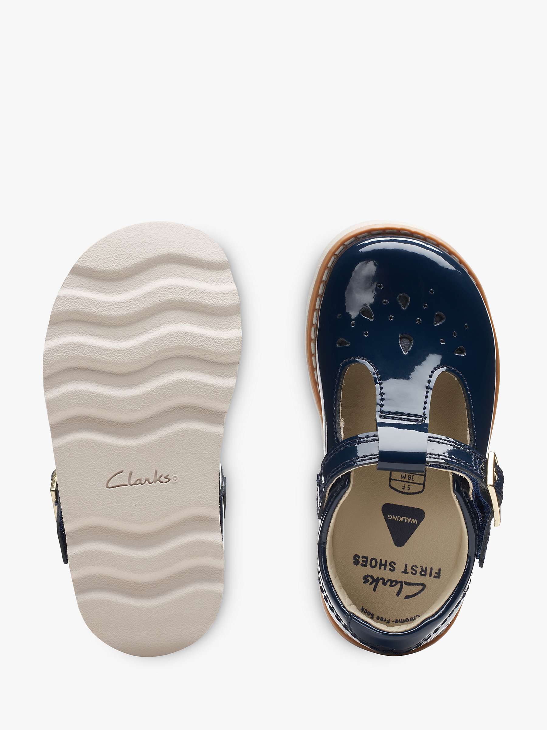 Buy Clarks Kids' Crown Print Leather Patent T-Bar Shoes, Navy Online at johnlewis.com