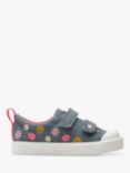 Clarks Kids' City Bright Canvas Floral Embroidered Trainers, Blue, Blue Floral