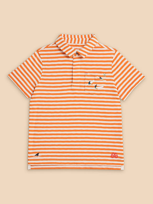 White Stuff Kids' Surfers Stripe Polo Shirt, Mid Orange