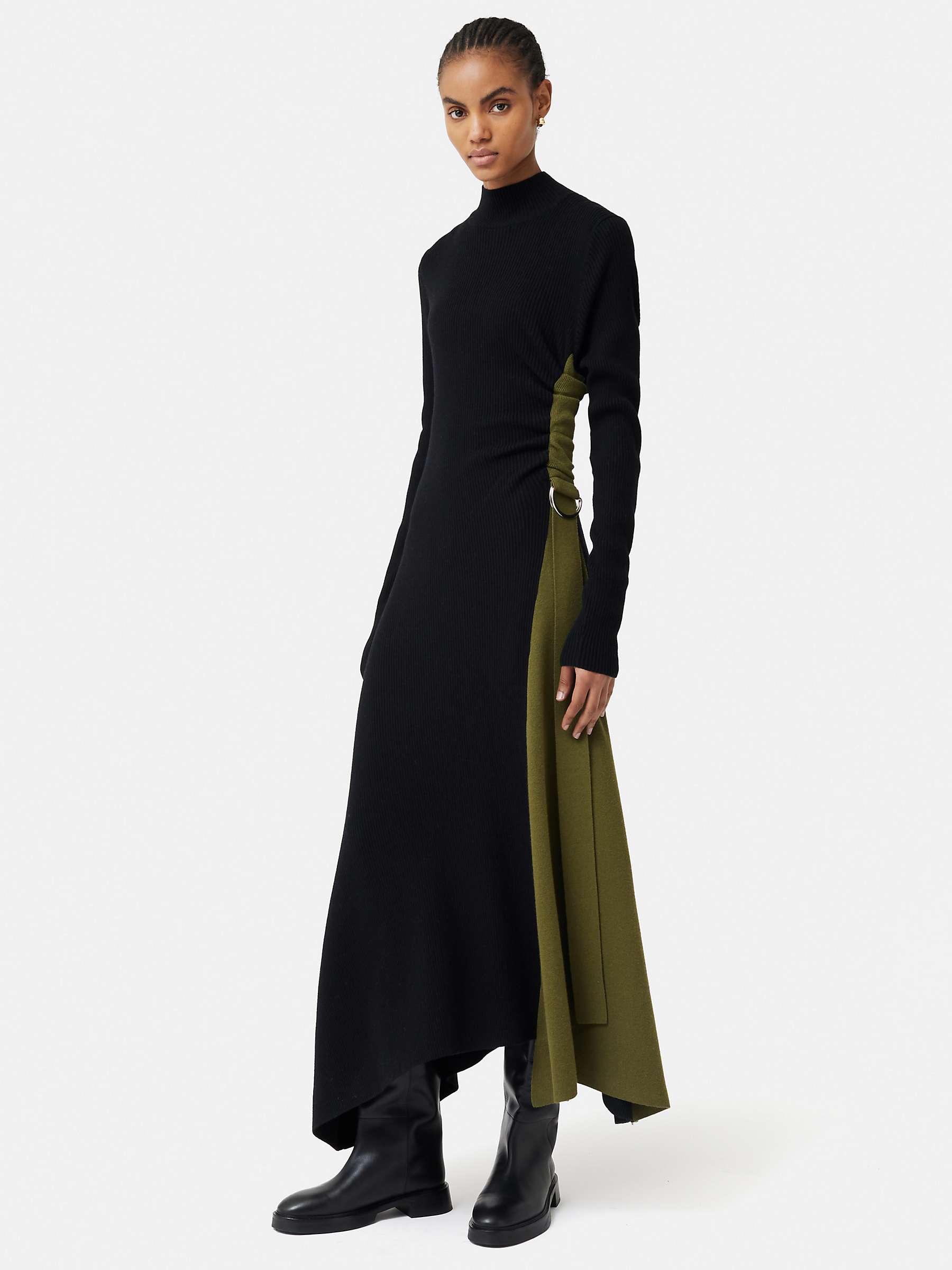 Buy Jigsaw D-Ring Knitted Wool Blend Maxi Dress, Black/Olive Online at johnlewis.com
