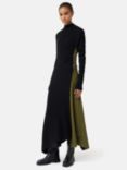 Jigsaw D-Ring Knitted Wool Blend Maxi Dress, Black/Olive