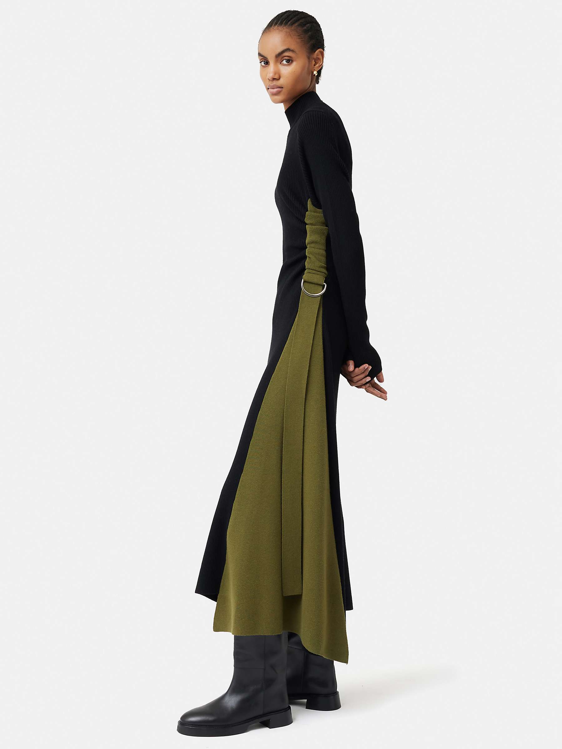 Buy Jigsaw D-Ring Knitted Wool Blend Maxi Dress, Black/Olive Online at johnlewis.com