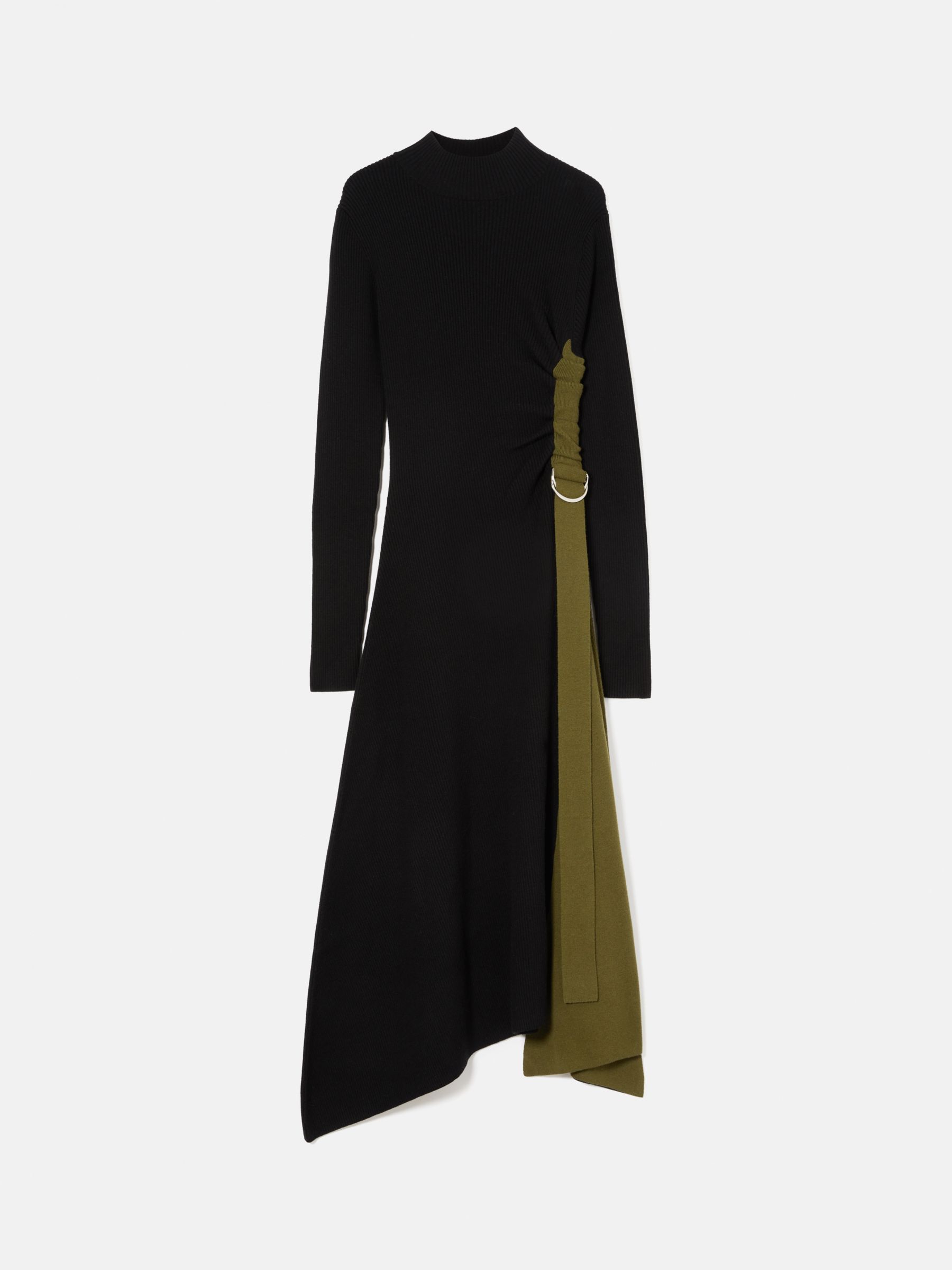 Jigsaw D-Ring Knitted Wool Blend Maxi Dress, Black/Olive at John Lewis ...
