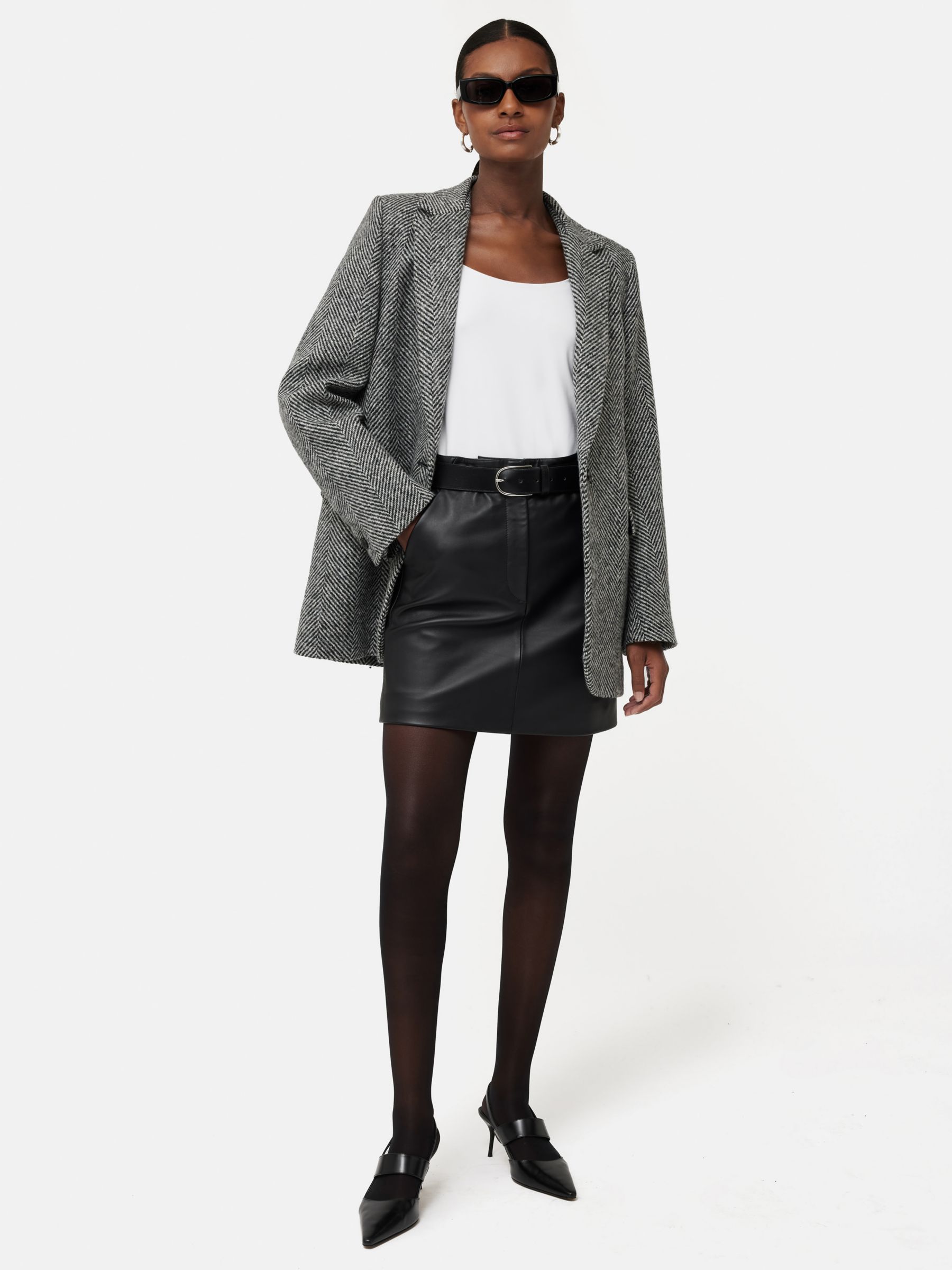 Buy Jigsaw Mini Leather Skirt, Black Online at johnlewis.com
