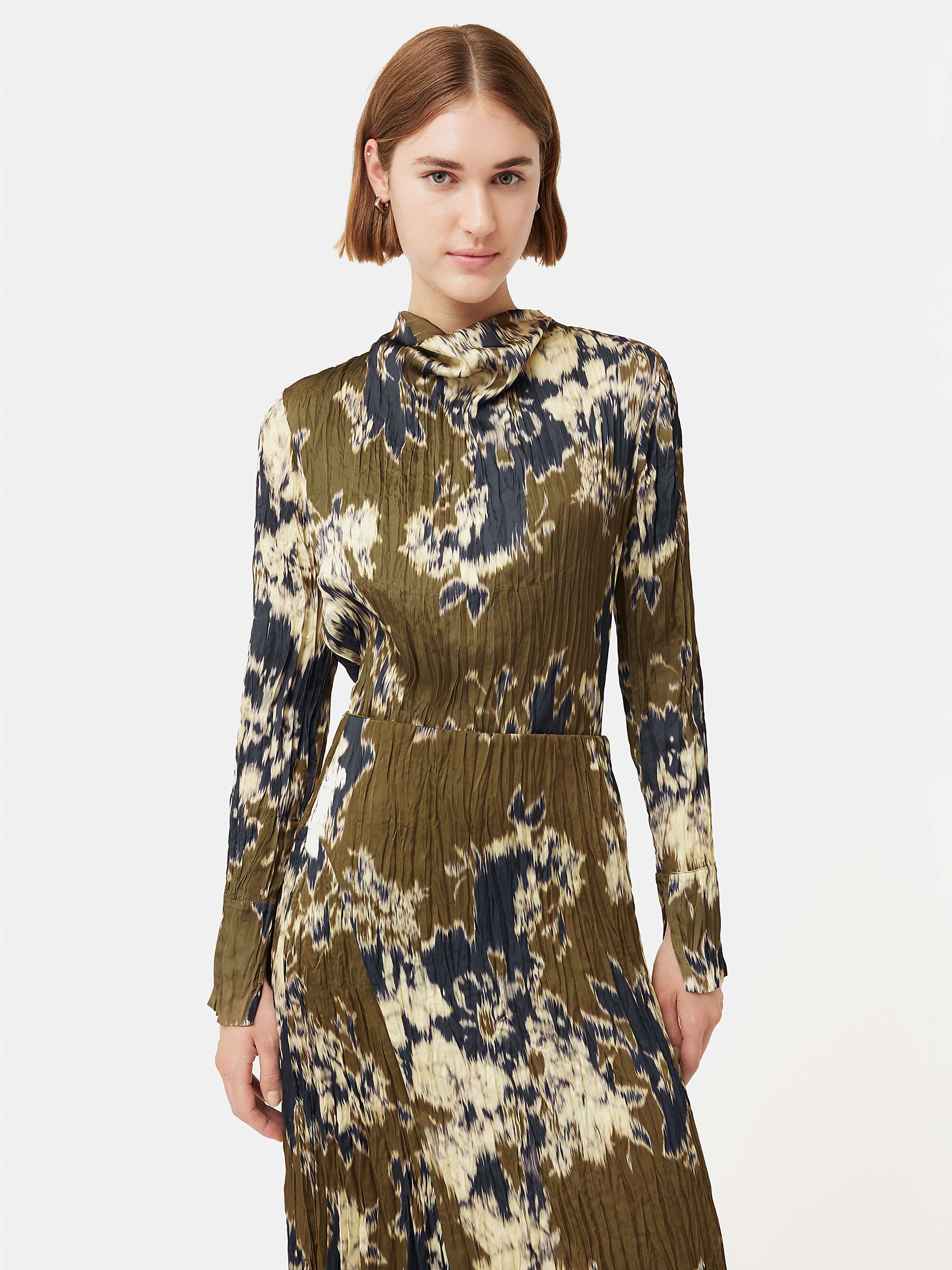 Jigsaw Glitched Pleated Top, Green at John Lewis & Partners