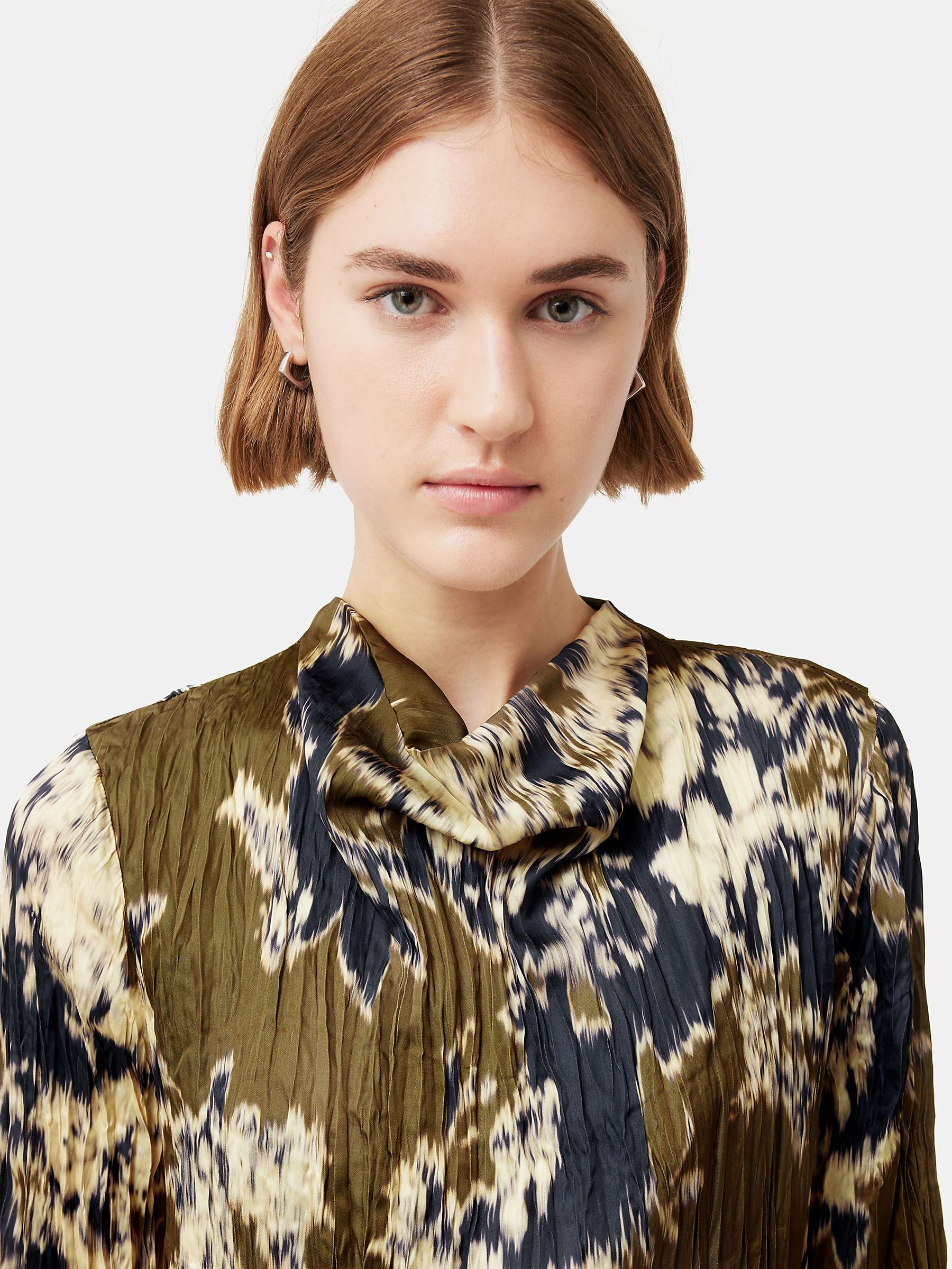 Buy Jigsaw Glitched Pleated Top, Green Online at johnlewis.com