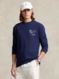 Ralph Lauren Cotton Logo Embroidered Long Sleeved T-Shirt, Newport Navy