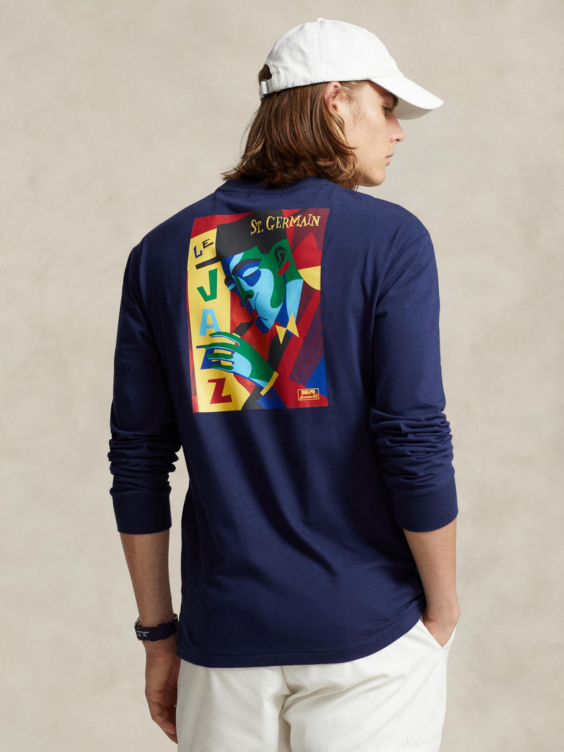 Ralph Lauren Cotton Logo Embroidered Long Sleeved T-Shirt, Newport Navy, S