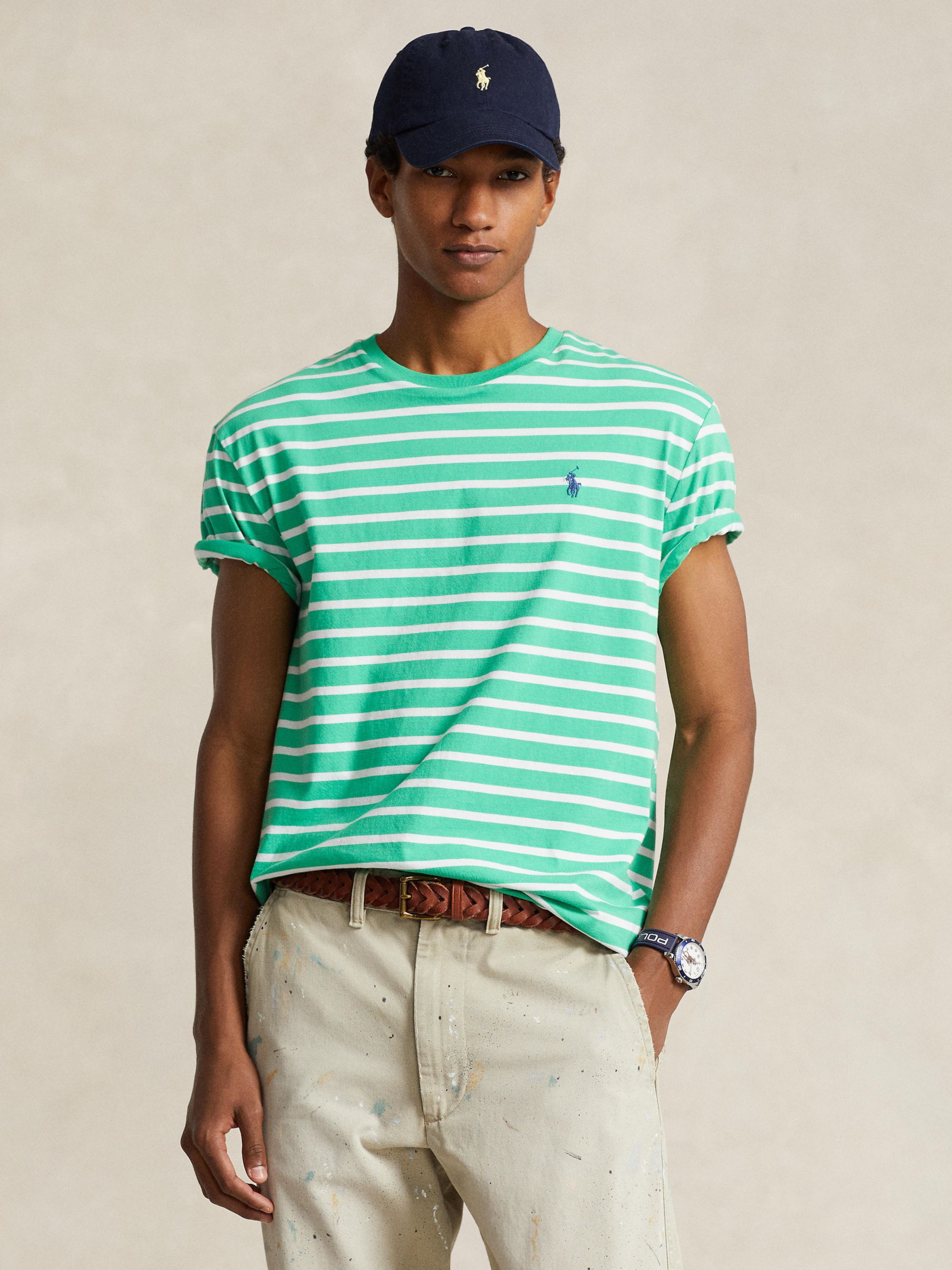 Ralph Lauren Classic Fit Striped Jersey T-Shirt, Green/White, M