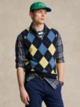 Ralph Lauren Argyle Cashmere Vest Jumper, Blue/Multi, Blue/Multi