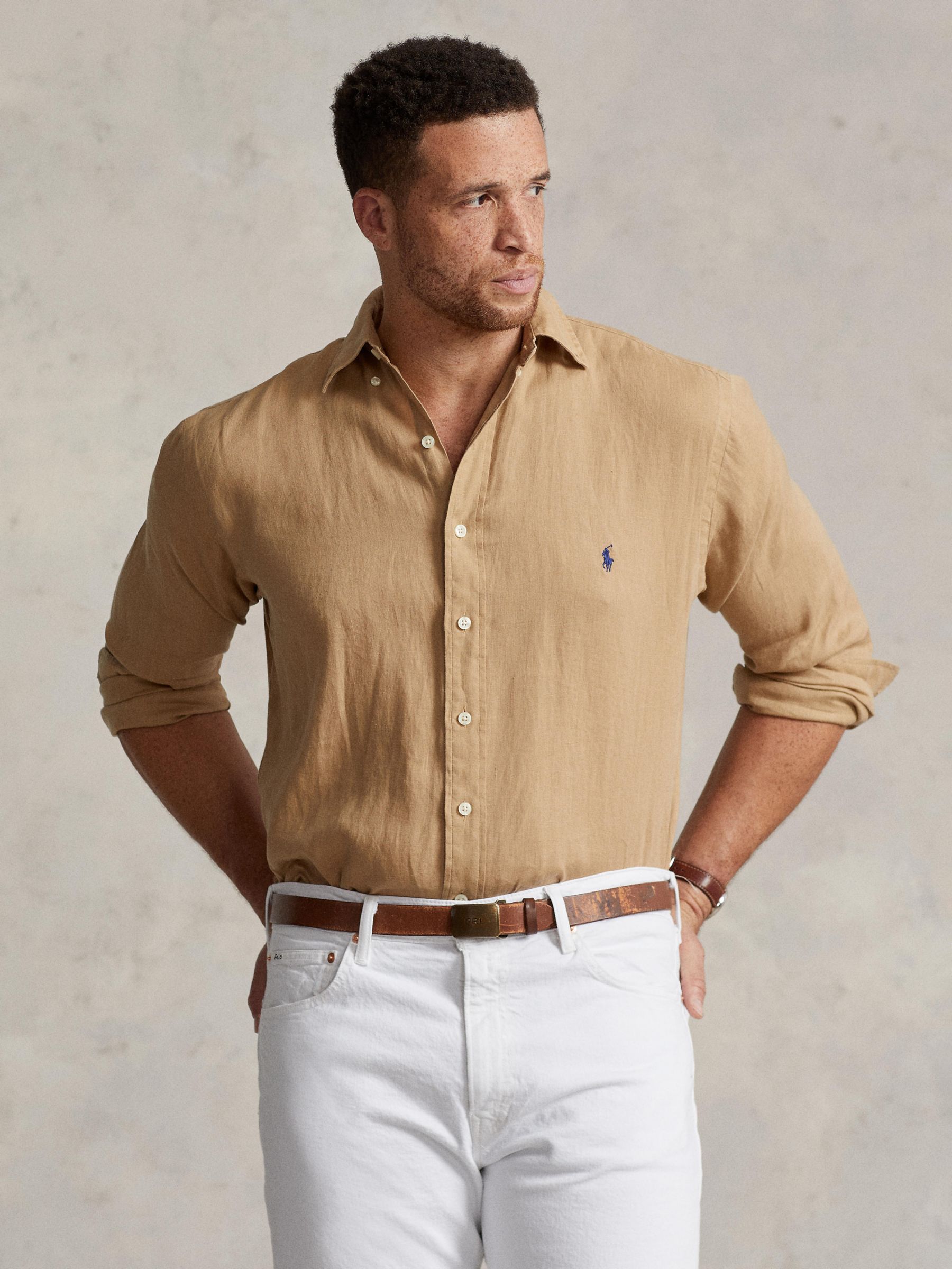 Ralph Lauren Big & Tall Long Sleeve Linen Shirt, Vintage Khaki, 1XB