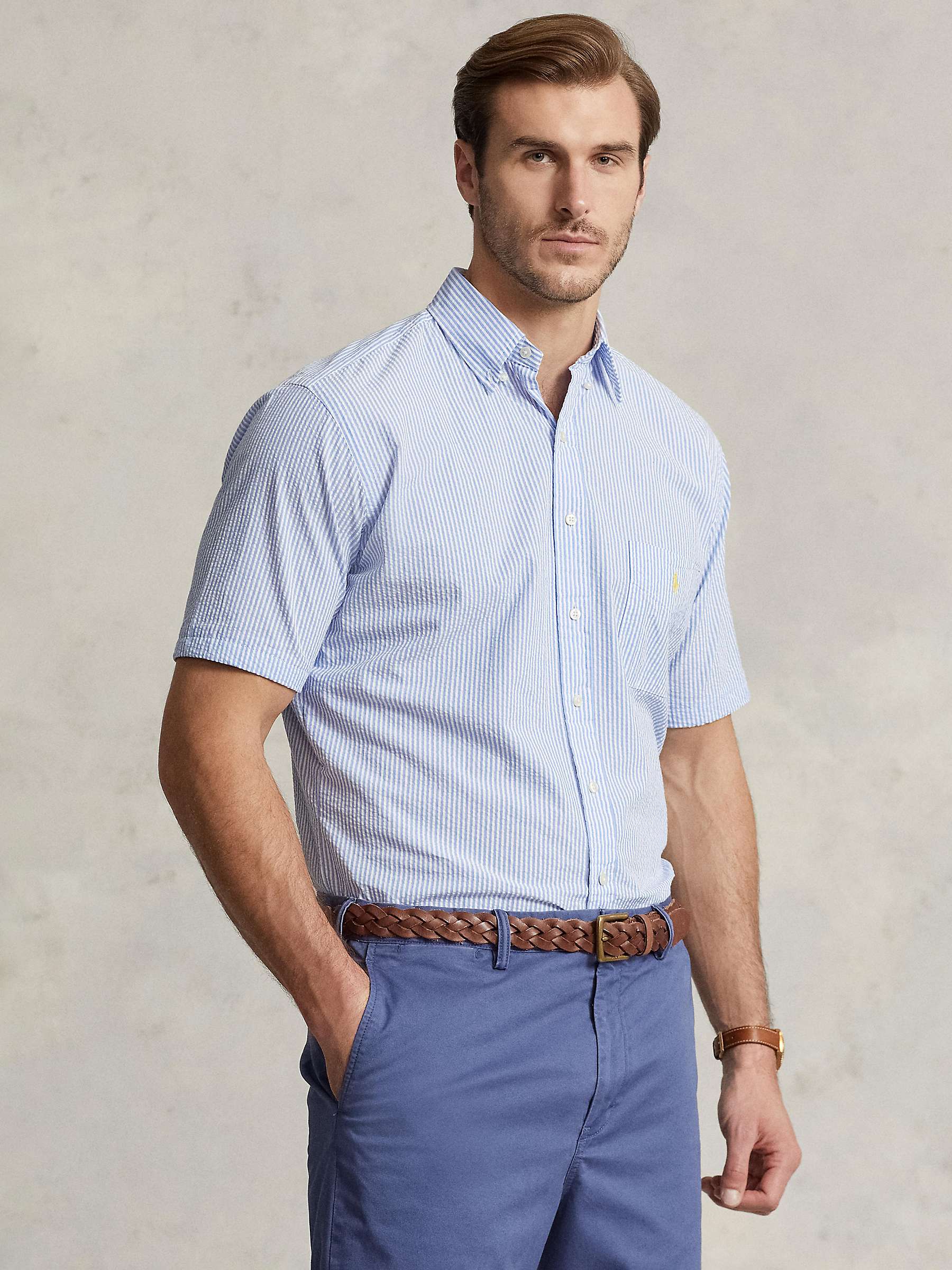 Buy Polo Ralph Lauren Big & Tall Striped Seersucker Shirt, Blue/White Online at johnlewis.com