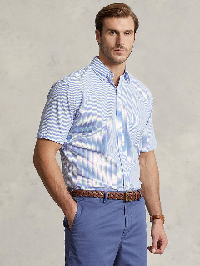 Polo Ralph Lauren Big & Tall Striped Seersucker Shirt, Blue/White