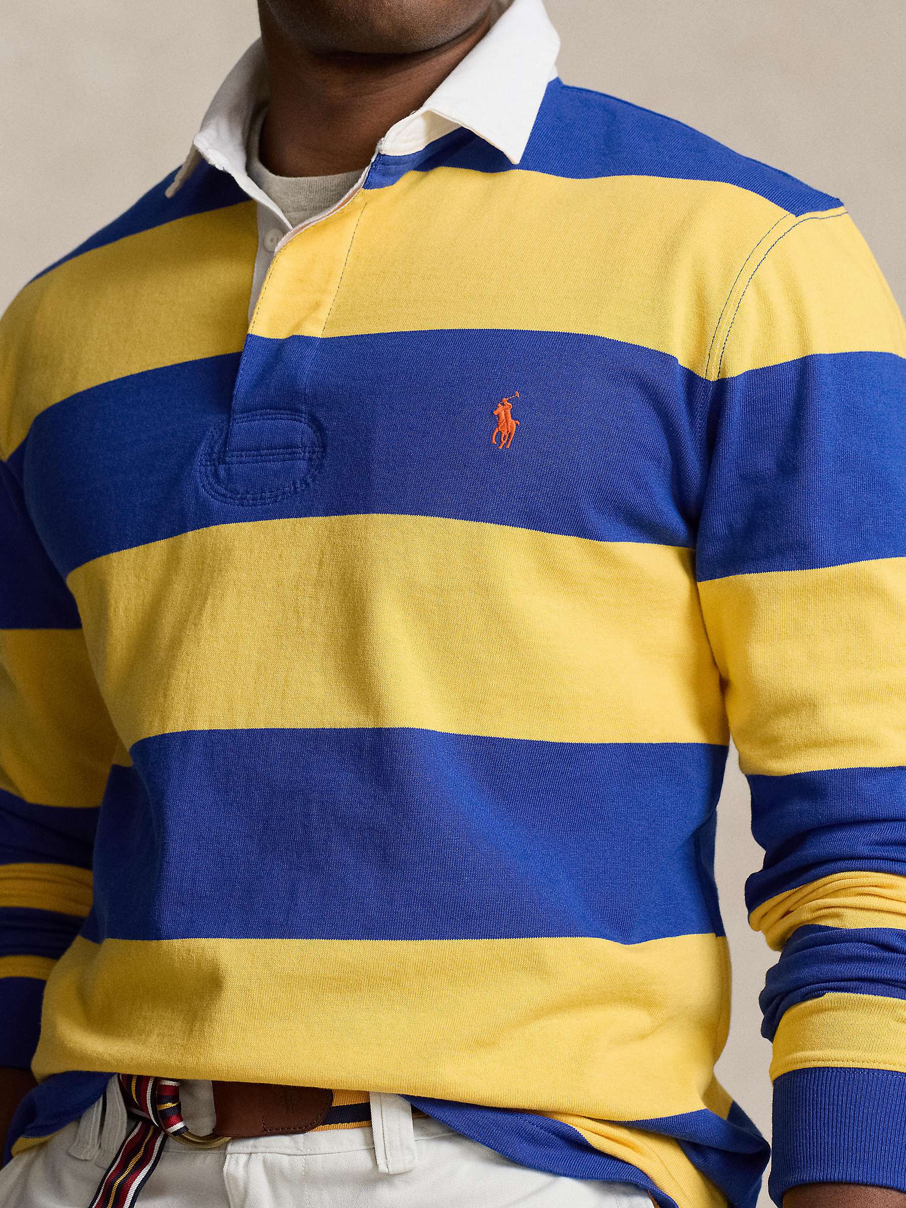 Buy Ralph Lauren Big & Tall Stripe Rugby Shirt, Chrome Yellow/Cruise Royal Blue Online at johnlewis.com