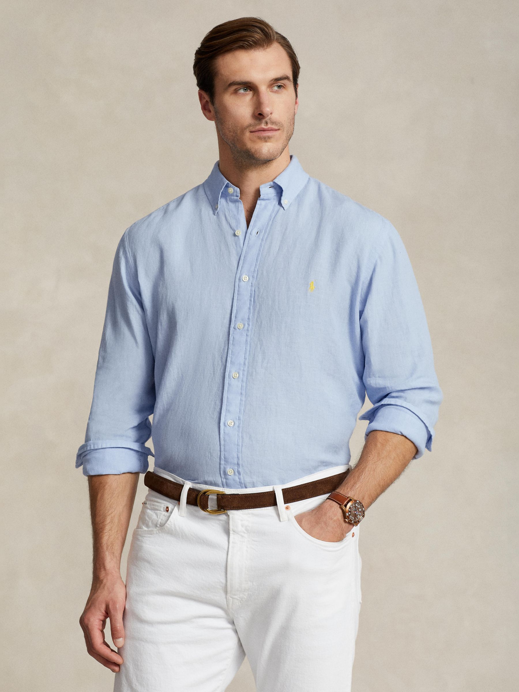 Buy Polo Ralph Lauren Big & Tall Lightweight Linen Shirt, Blue Hyacinth Online at johnlewis.com