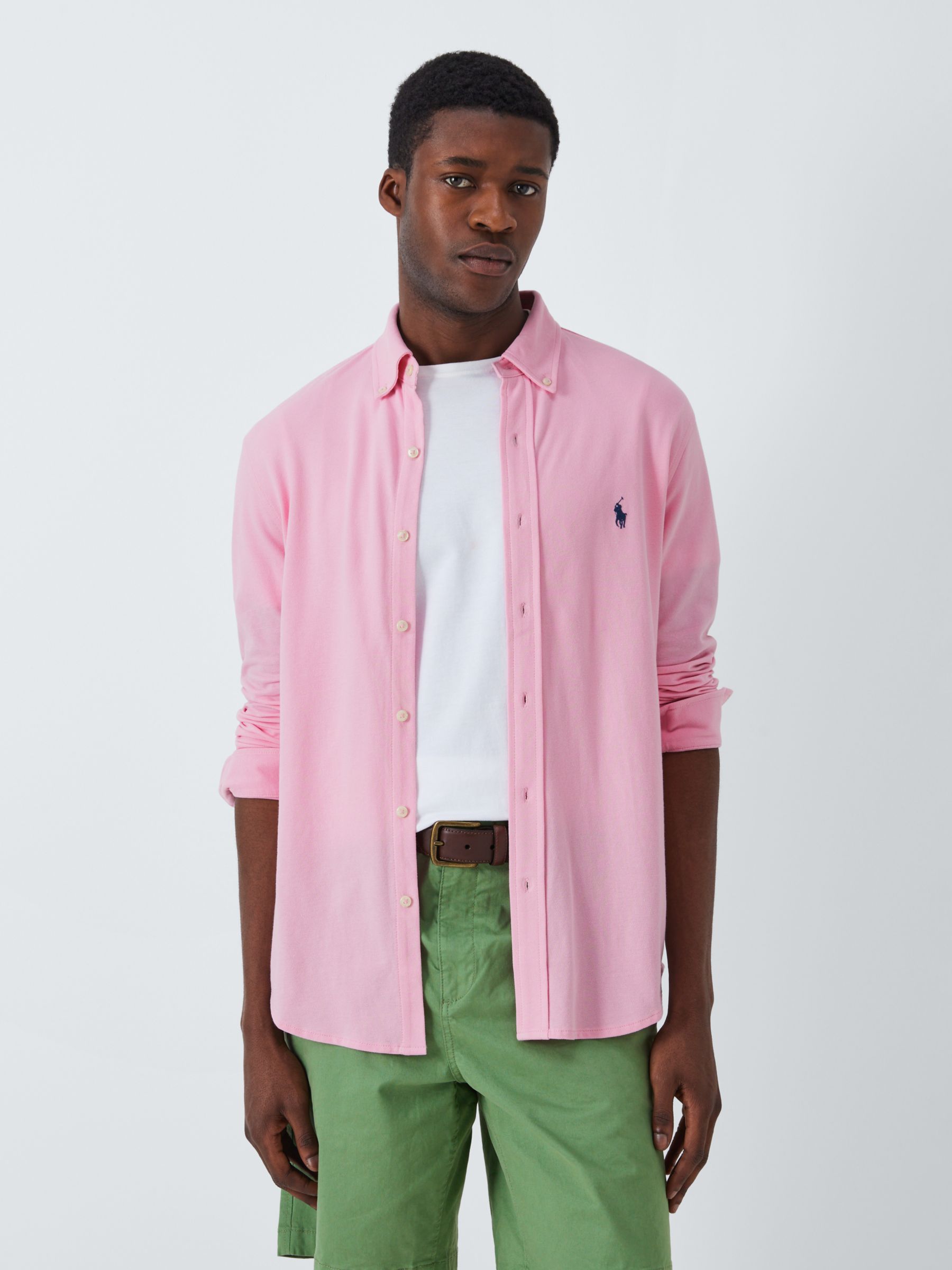 Polo Ralph Lauren Mesh Long Sleeve Shirt, Pink at John Lewis & Partners