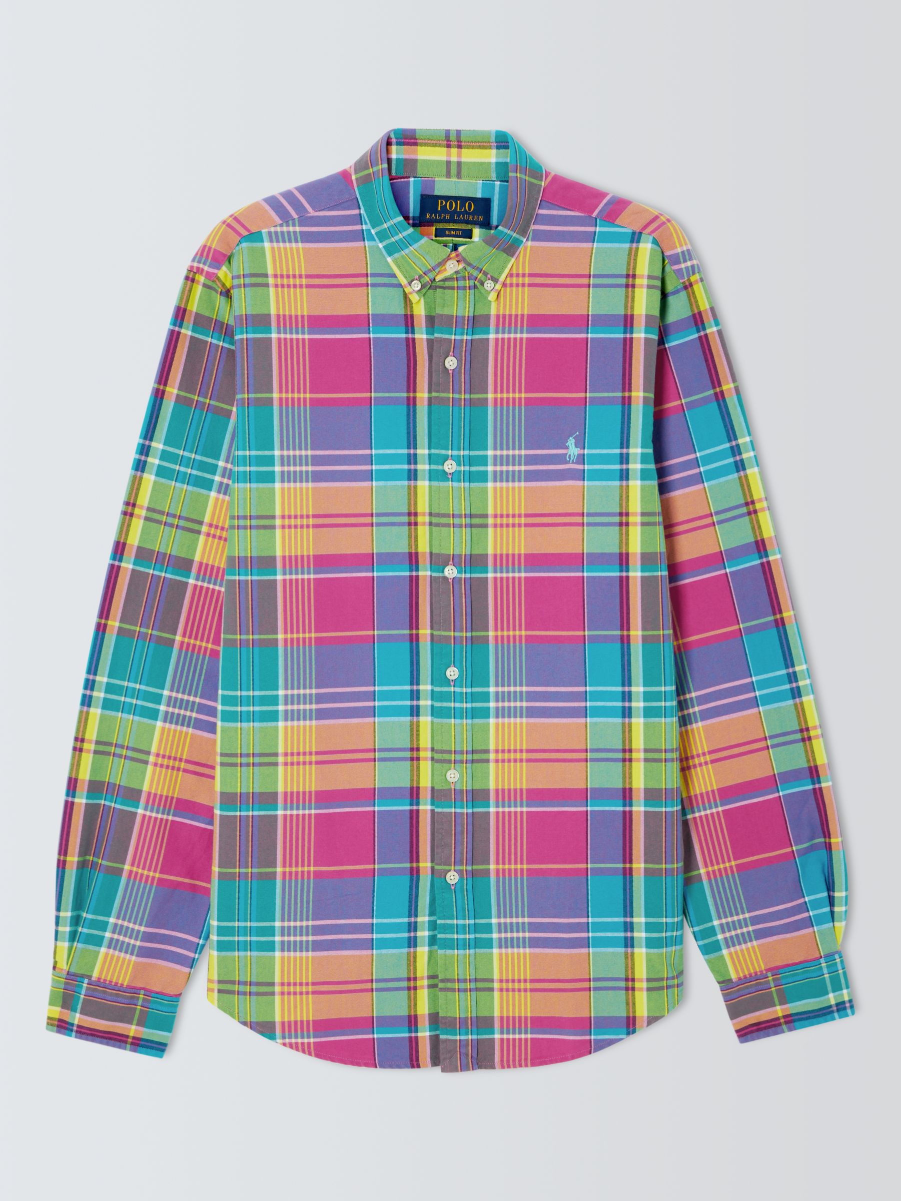 Ralph Lauren Long Sleeve Check Shirt, Multi, 6327 Pink/Turq Multi at ...