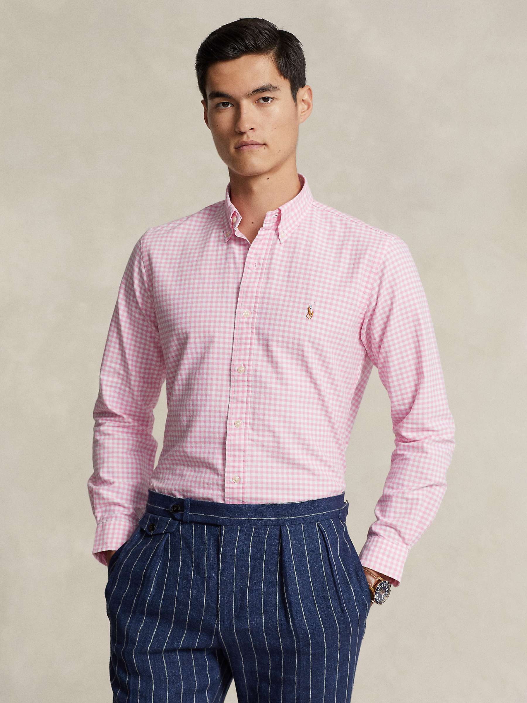 Buy Polo Ralph Lauren Tailored Fit Gingham Oxford Shirt, Pink/White Online at johnlewis.com
