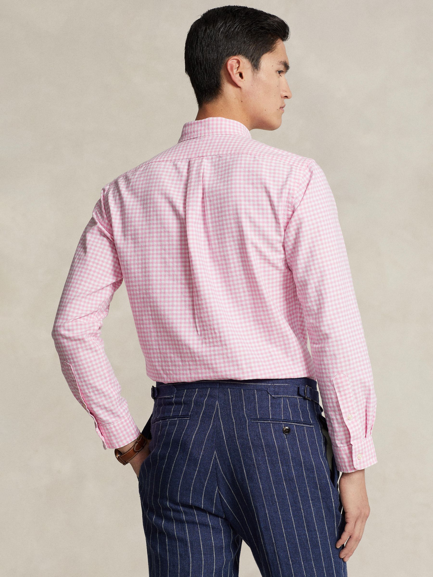 Ralph Lauren Tailored Fit Gingham Oxford Shirt, Pink/White, XL