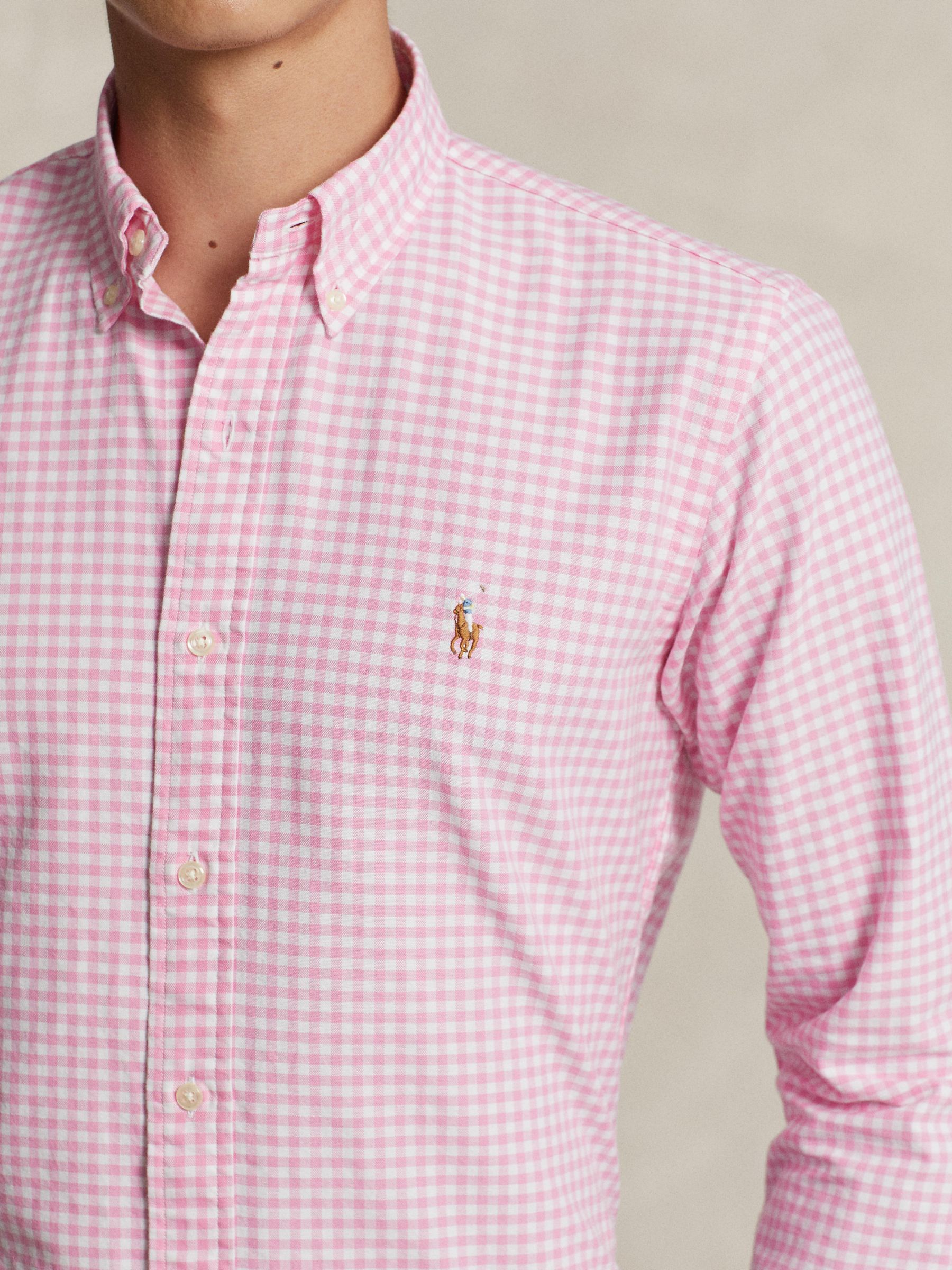 Ralph Lauren Tailored Fit Gingham Oxford Shirt, Pink/White, XL