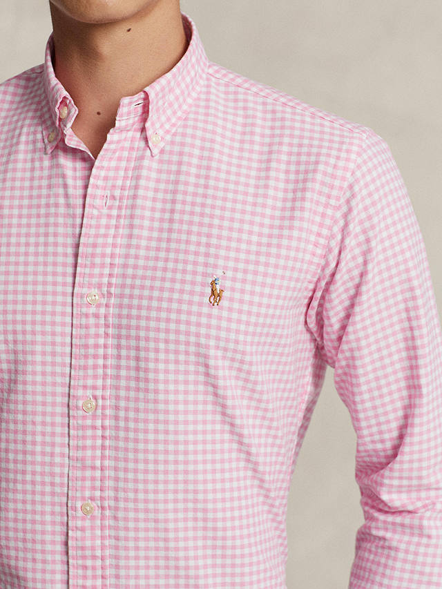 Polo Ralph Lauren Tailored Fit Gingham Oxford Shirt, Pink/White