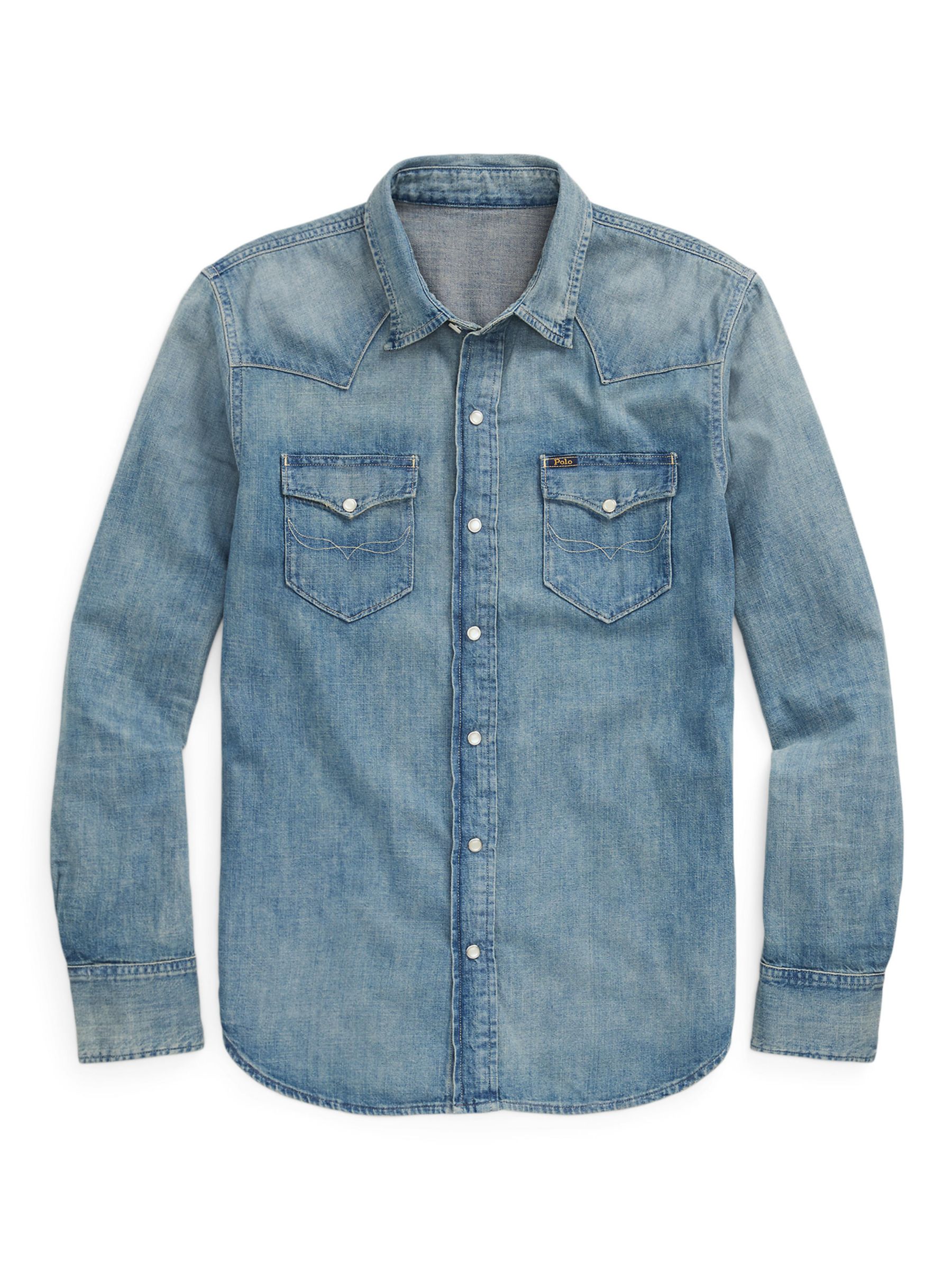 Ralph Lauren Slub Denim Western Shirt, Blue, XL