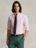 Polo Ralph Lauren Custom Fit Striped Oxford Shirt, Pink/White, Pink/White