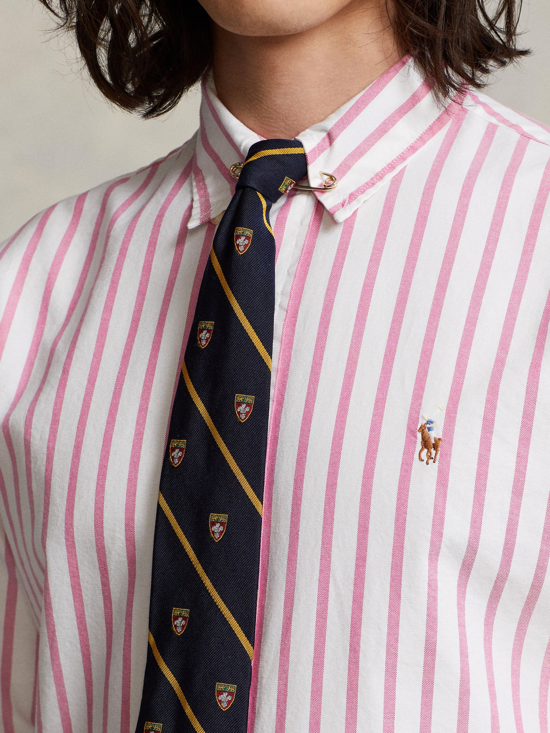 Polo Ralph Lauren Custom Fit Striped Oxford Shirt, Pink/White at
