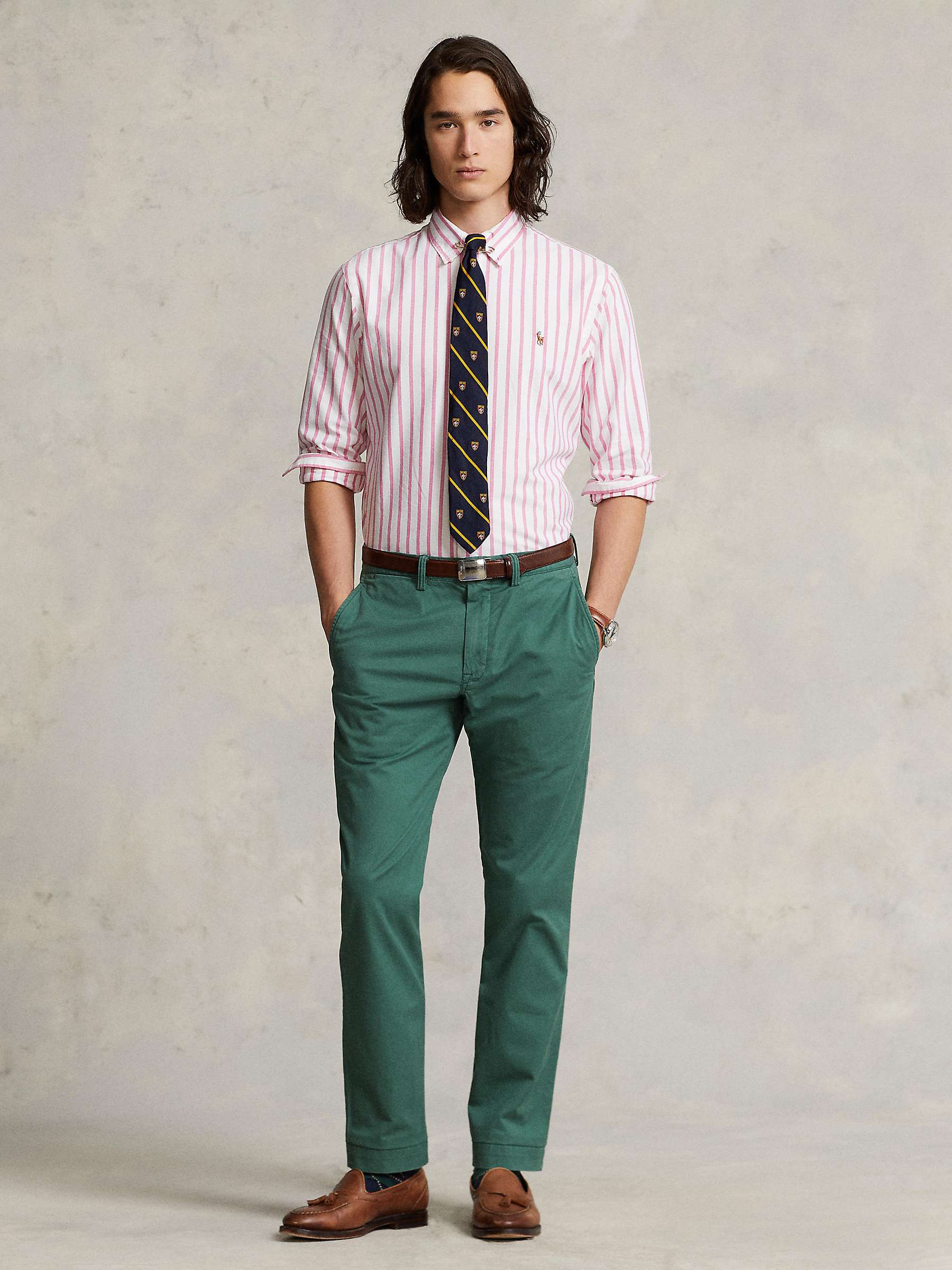 Buy Polo Ralph Lauren Custom Fit Striped Oxford Shirt, Pink/White Online at johnlewis.com