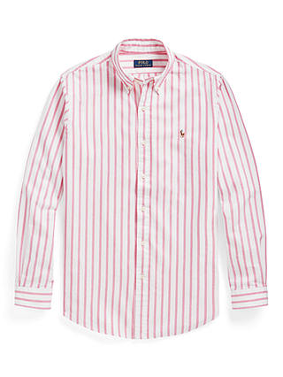 Polo Ralph Lauren Custom Fit Striped Oxford Shirt, Pink/White