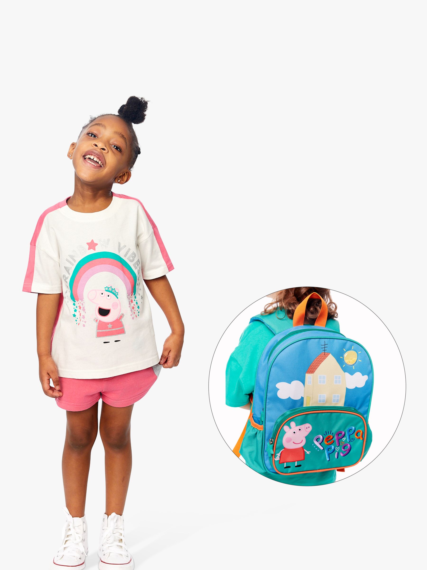 Fabric Flavours Kids' Peppa Pig Over Sized T-Shirt & Backpack Set, White/Multi, 1-2 years
