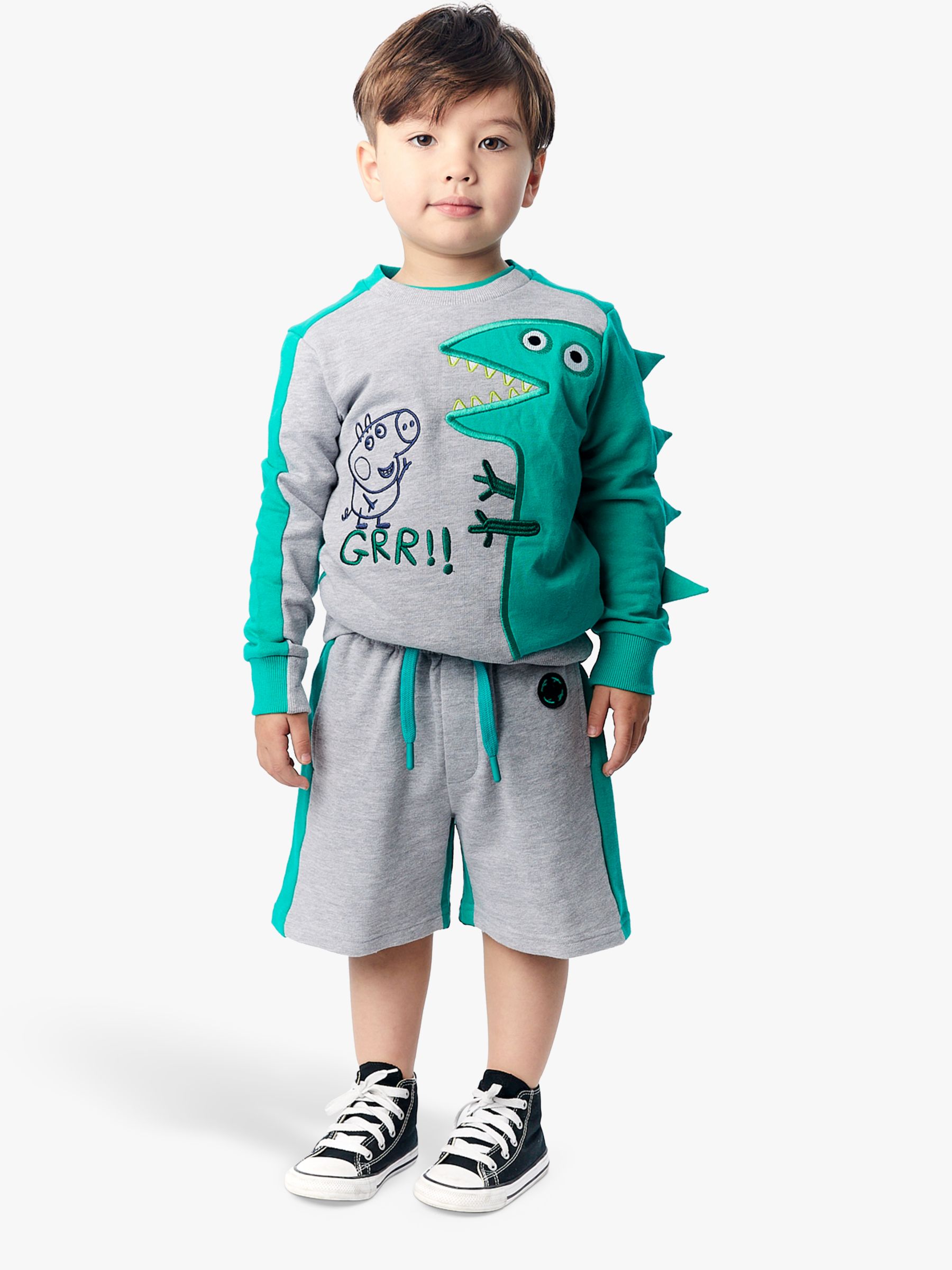 Buy Fabric Flavours Kids' Peppa Pig George Spike Sweatshirt & Shorts Set, Grey Marl/Multi Online at johnlewis.com