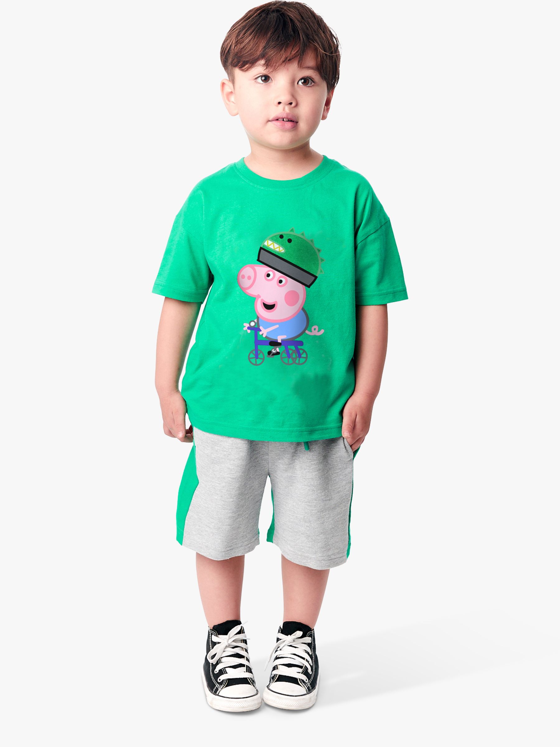 Buy Fabric Flavours Kids' Peppa Pig George T-Shirt & Shorts Set, Green Turquoise Online at johnlewis.com