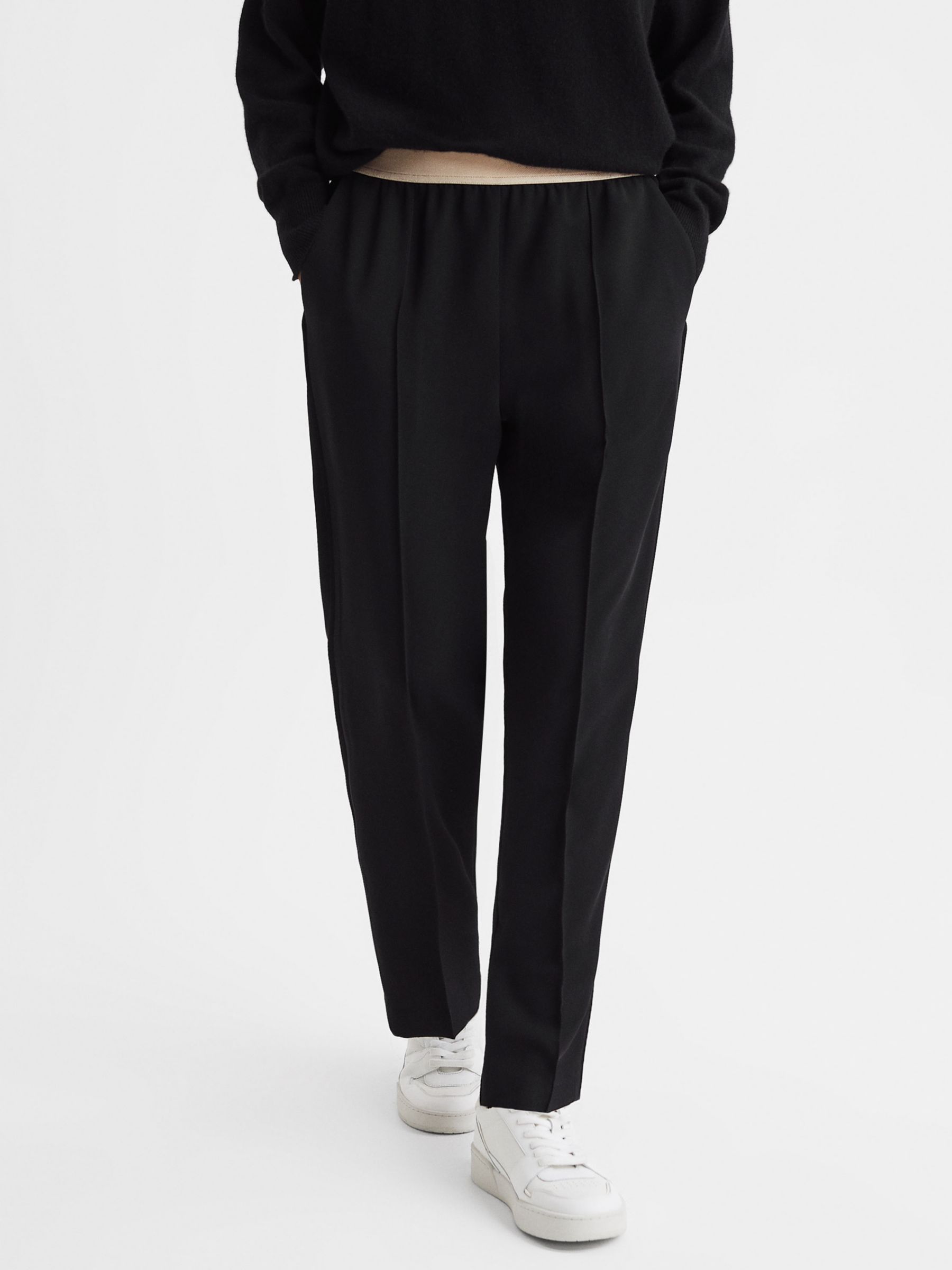 Reiss Iona Pull-On Tapered Trousers, Black