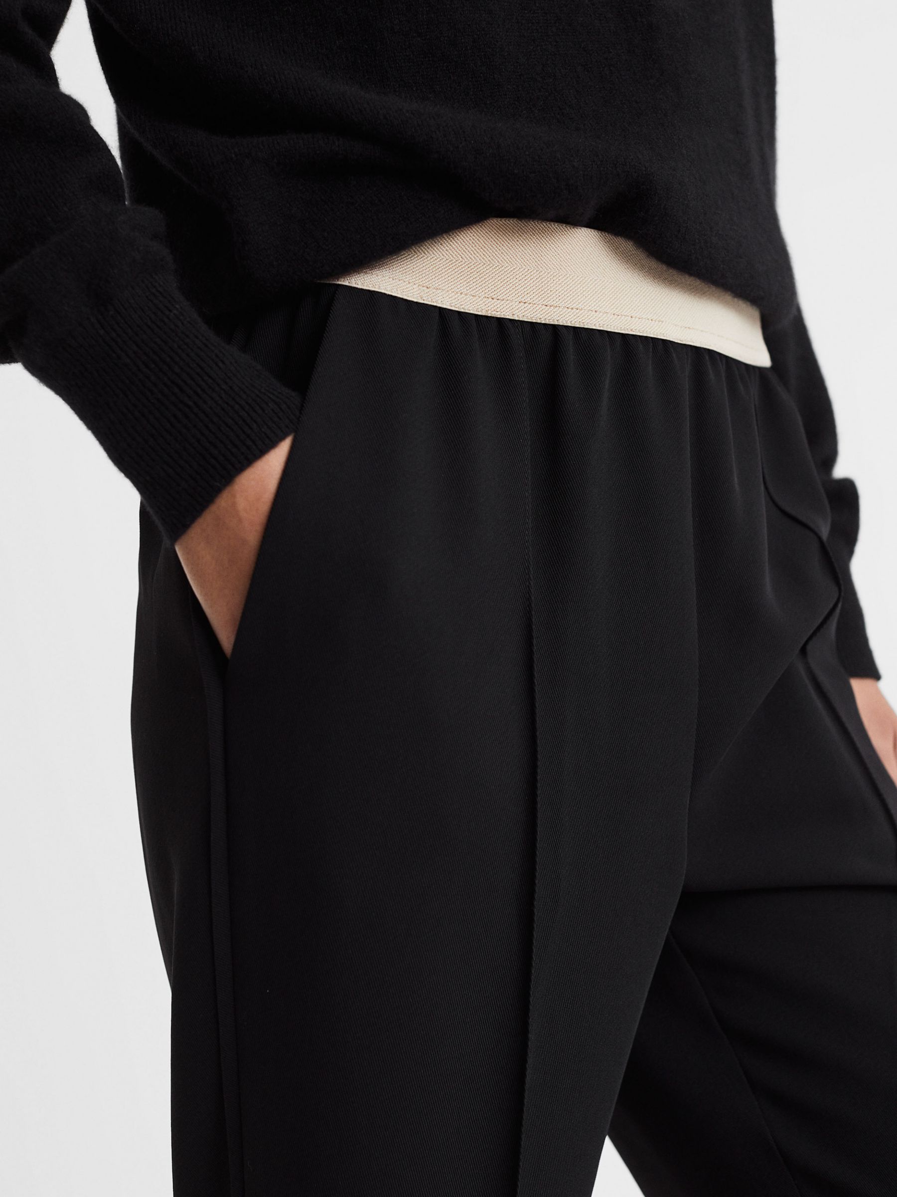 Reiss Iona Pull-On Tapered Trousers, Black at John Lewis & Partners