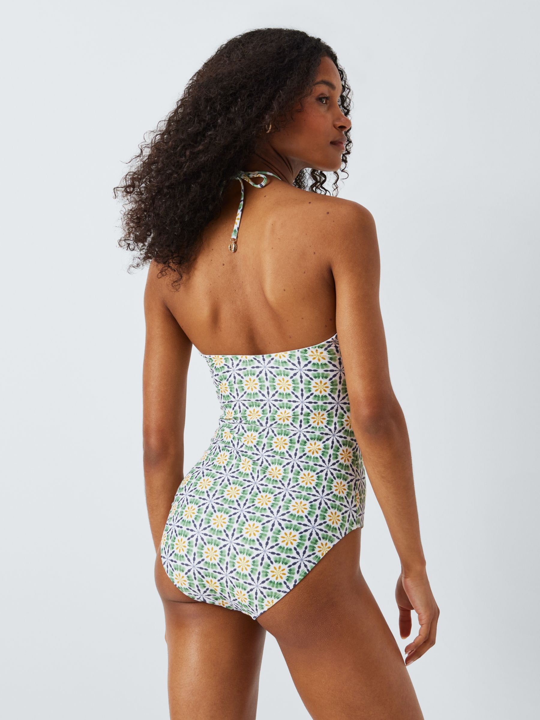 AND/OR Geometric Tile Halterneck Swimsuit, Green, 10