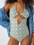 AND/OR Geometric Tile Halterneck Swimsuit, Green