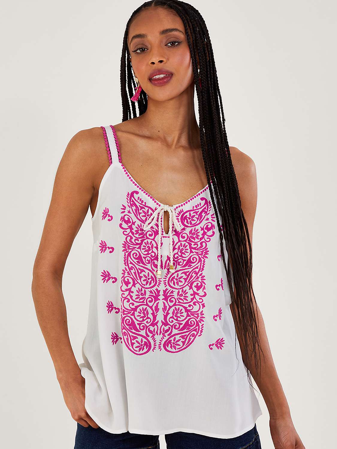 Buy Monsoon Embroidered Cami Sleeveless Top, White/Pink Online at johnlewis.com