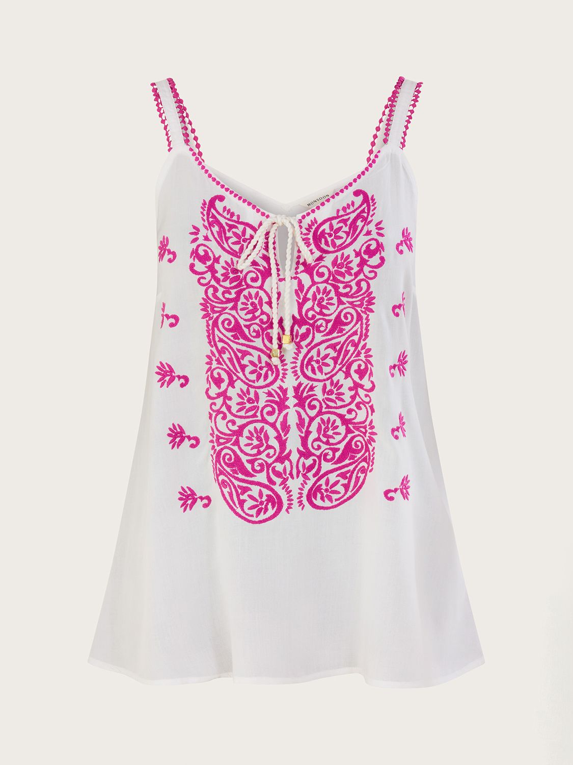 Buy Monsoon Embroidered Cami Sleeveless Top, White/Pink Online at johnlewis.com