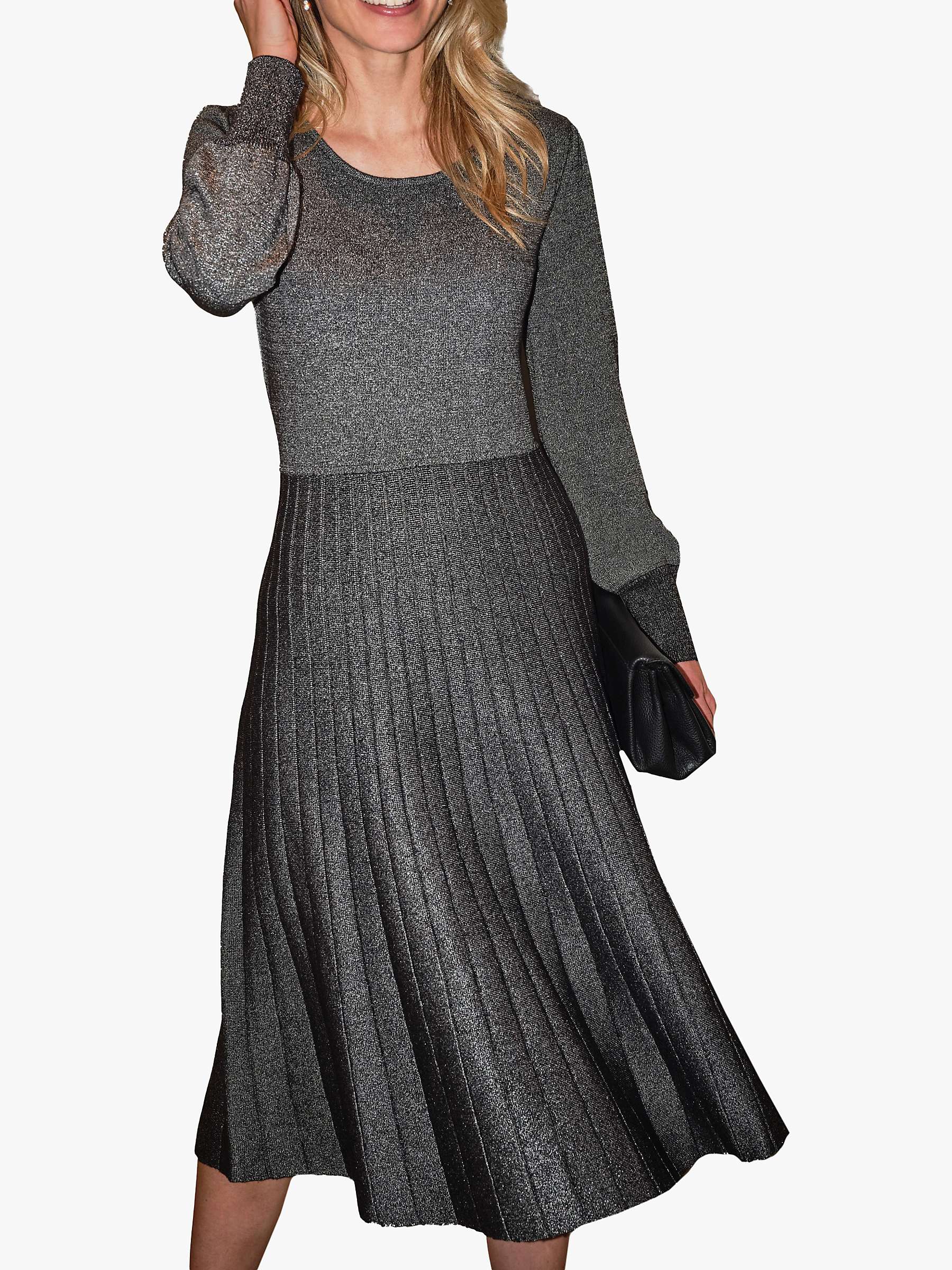 Buy Pure Collection Cotton Wool Blend Lurex Knitted Dress, Pewter Online at johnlewis.com
